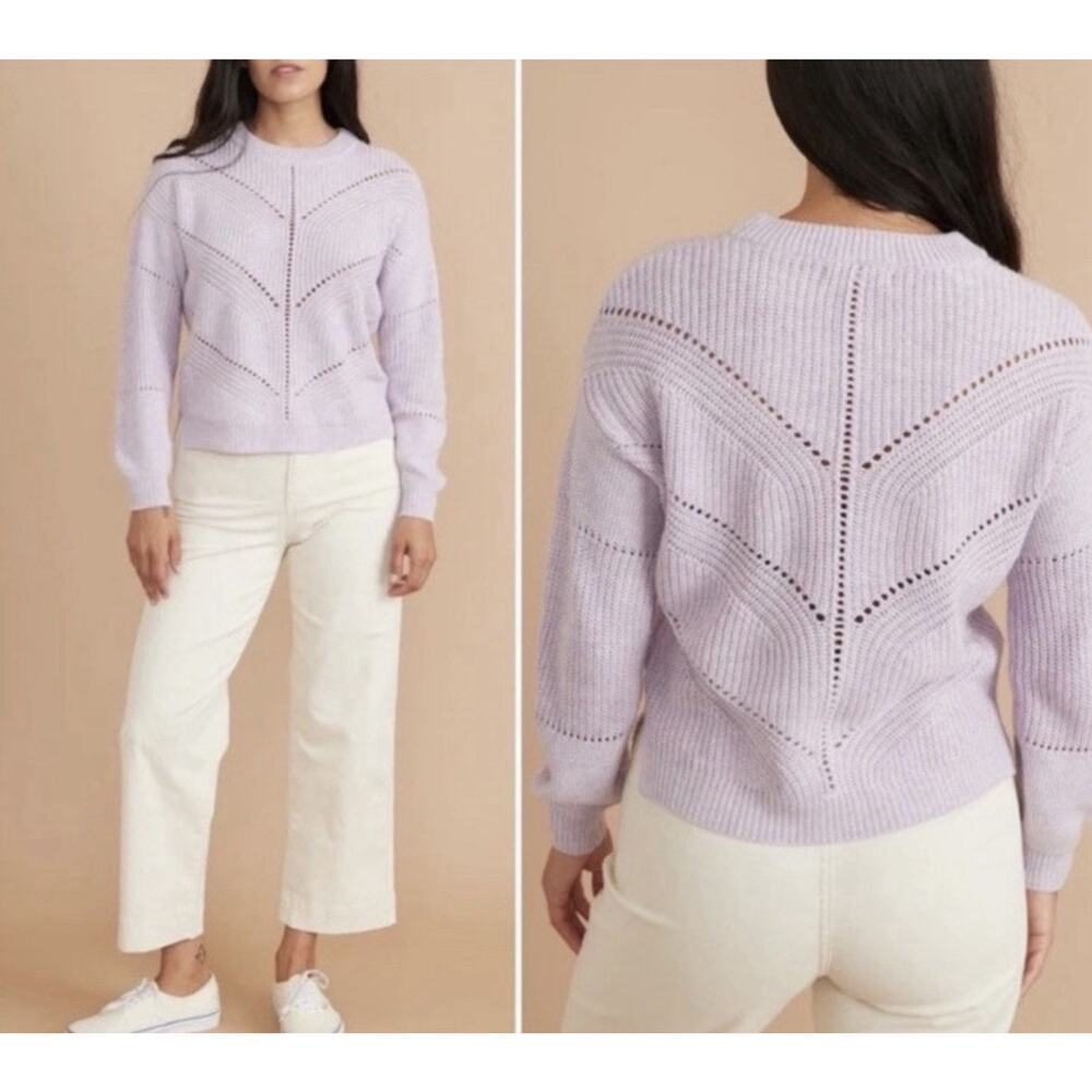 Marine Layer Olivia Crew Neck Sweater - M Lilac Purple Chunky Open-Knit Spring
